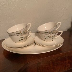 VTG EDWIN KNOWLES CHINA FORSYTHIA CUP +SAUCER, SERVING PLATE  -GOLD TRIM